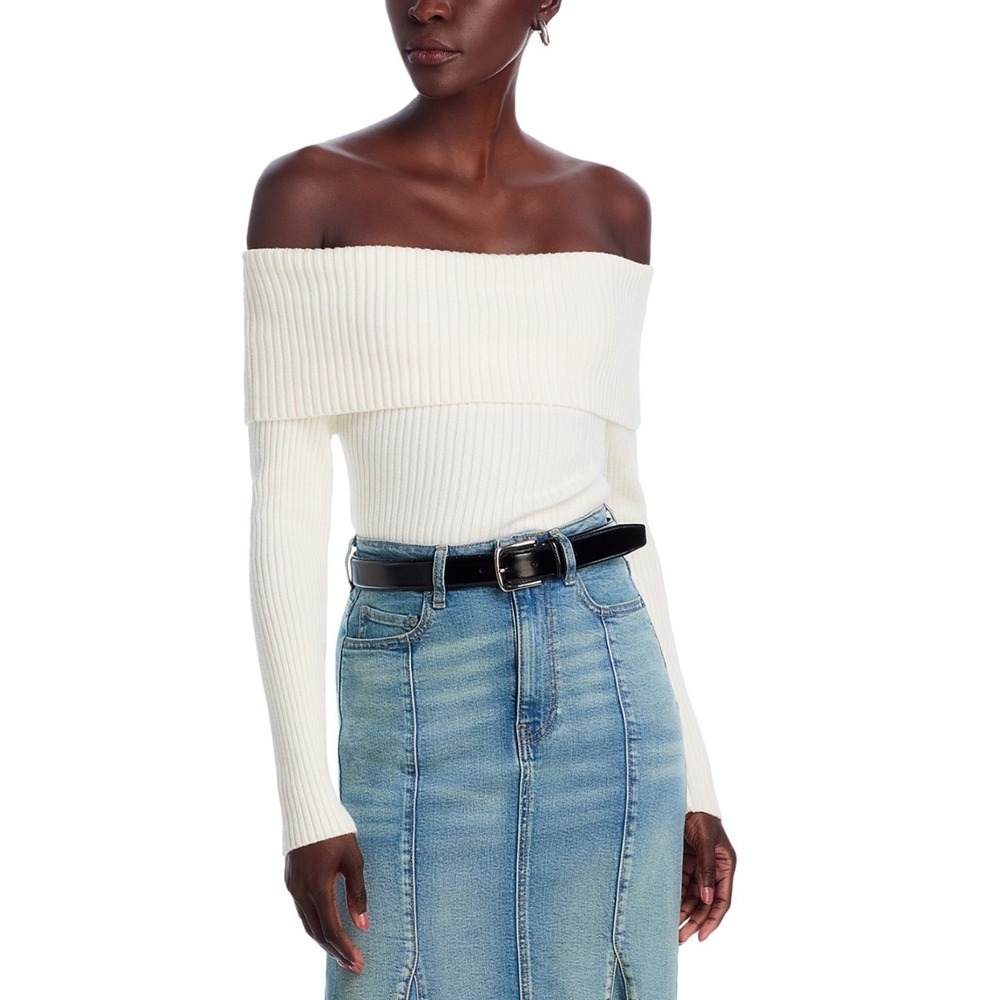 Blank NYC Off-the-Shoulder Ribbed Sweater in White